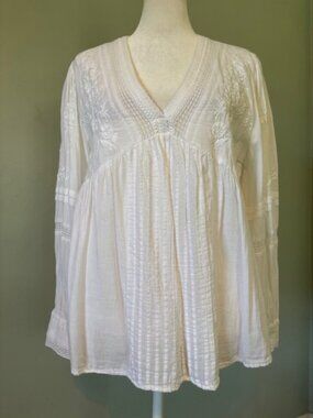 House of Harlow White 1960 Embroidered Boho Peasant Top Size Small